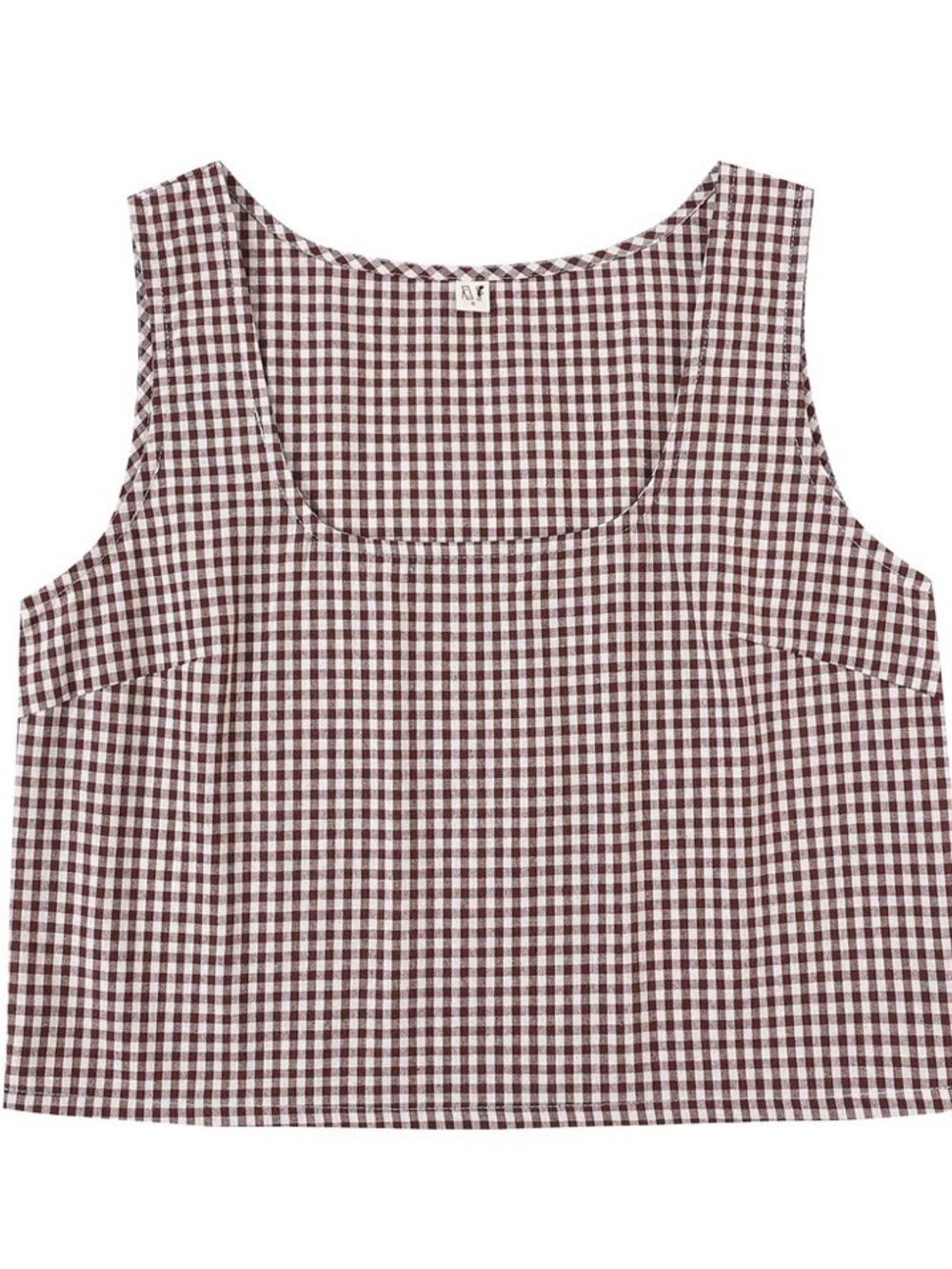 Fashion Brand Scoop Crop Tank Cotton Brown Gingham